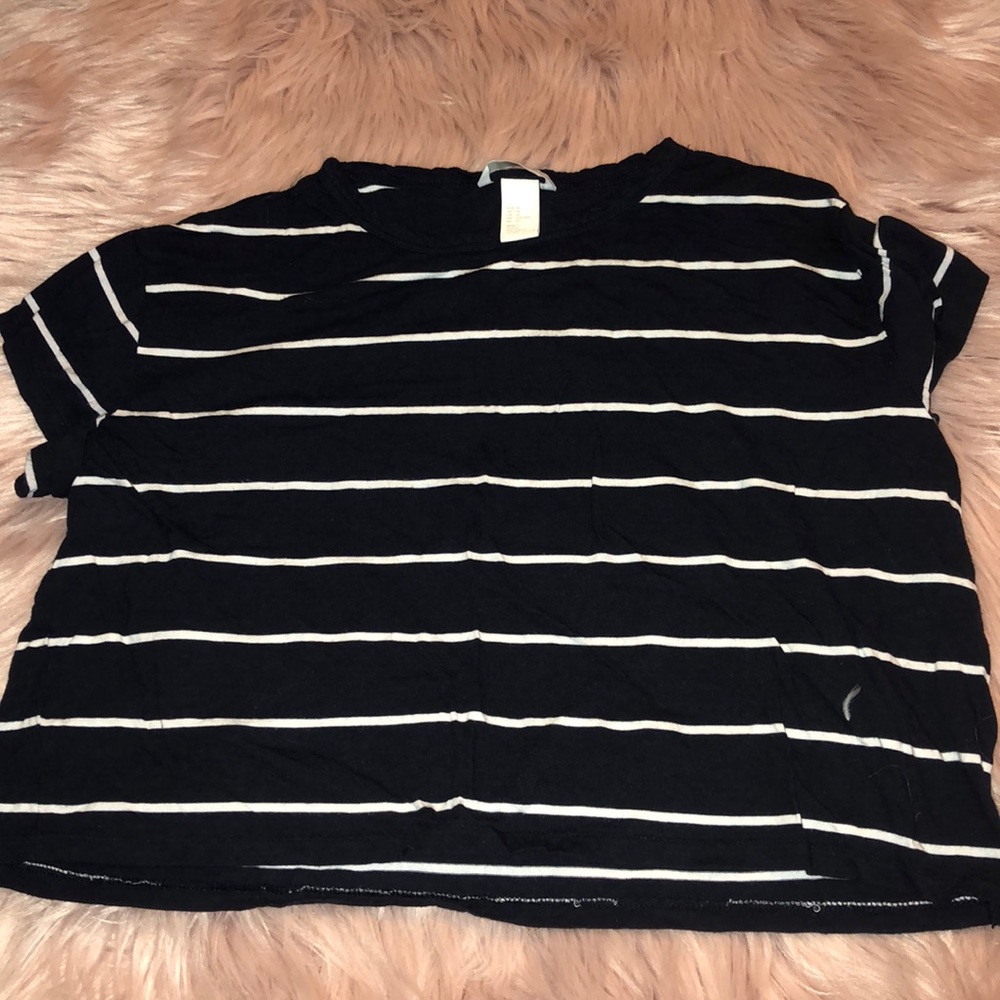 Blue and white striped crop